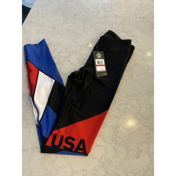 UNDER ARMOUR 1271804 002 WOMEN SZ XSmall HEATGEAR USA BLACK COMPRESSION LEGGINGS - Picture 6 of 9